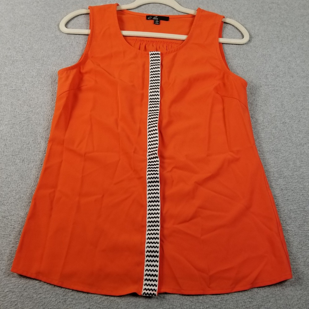 C. Luce Tank Top Women's Small S Orange‎ Black Geometric Trim Sleeveless Stretch